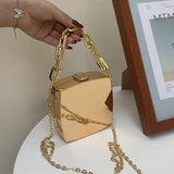 Silver PVC Box Shoulder Bag Chain Crossbody Mini Purse