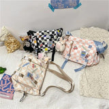 Japanese Women Plaid Messenger Bags Ladies Cover Shoulder Crossbody Bag