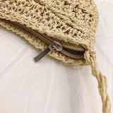 Half Round Straw Bag Women Summer Beach Rattan Bag Woven Crossbody Handbag