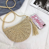 Half Round Straw Bag Women Summer Beach Rattan Bag Woven Crossbody Handbag