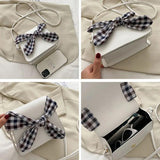 4 Colors PU Leather Shoulder Bags Women Plaid-bow Sweet Students
