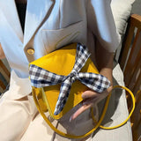 4 Colors PU Leather Shoulder Bags Women Plaid-bow Sweet Students