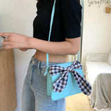 4 Colors PU Leather Shoulder Bags Women Plaid-bow Sweet Students