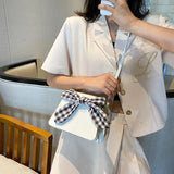 4 Colors PU Leather Shoulder Bags Women Plaid-bow Sweet Students