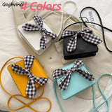 4 Colors PU Leather Shoulder Bags Women Plaid-bow Sweet Students
