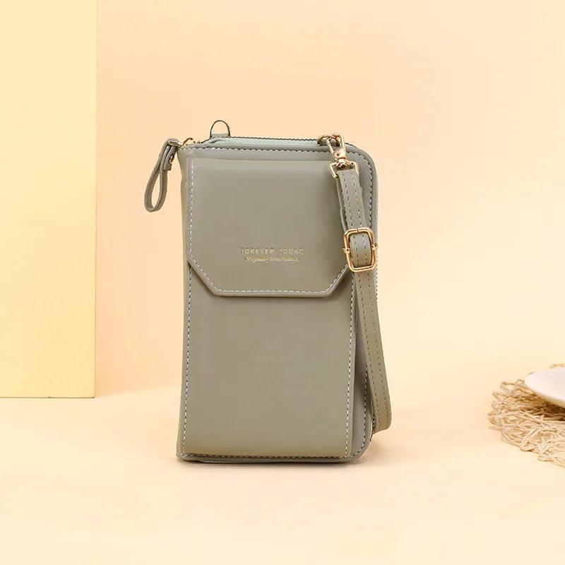 Women Long Messenger Bags Zipper Hasp Soft Leather Shoulder Cell Phone Bag