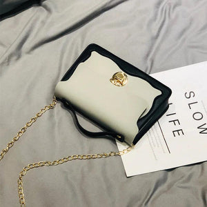 Retro PU Leather Patchwork Metal Chain Messenger Bag