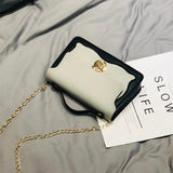 Retro PU Leather Patchwork Metal Chain Messenger Bag