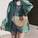 Summer Rattan Bags Women Saddle Straw Shoulder Bag Crossbody Bag Half Moon