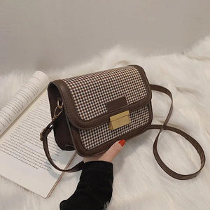 Retro Houndstooth PU Leather Small Bag Female Single Shoulder Messenger