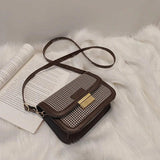 Retro Houndstooth PU Leather Small Bag Female Single Shoulder Messenger