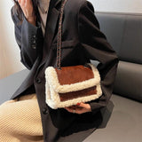 Women Winter Faux Fur Lambswool Shoulder Crossbody Bag Retro Leather Handbag
