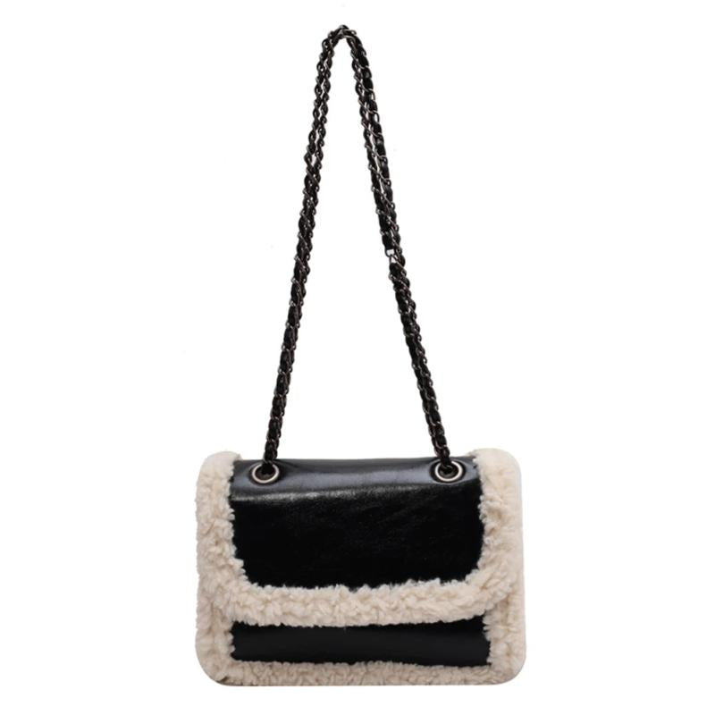 Women Winter Faux Fur Lambswool Shoulder Crossbody Bag Retro Leather Handbag