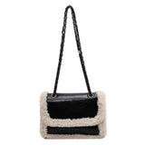 Women Winter Faux Fur Lambswool Shoulder Crossbody Bag Retro Leather Handbag