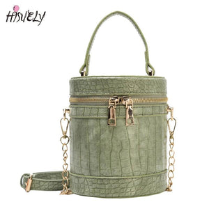 Crocodile Pu Leather Bucket Bag for Women Small Crossbody Chain Shoulder Purse