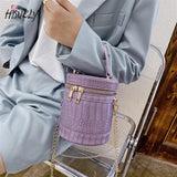 Crocodile Pu Leather Bucket Bag for Women Small Crossbody Chain Shoulder Purse
