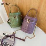 Crocodile Pu Leather Bucket Bag for Women Small Crossbody Chain Shoulder Purse