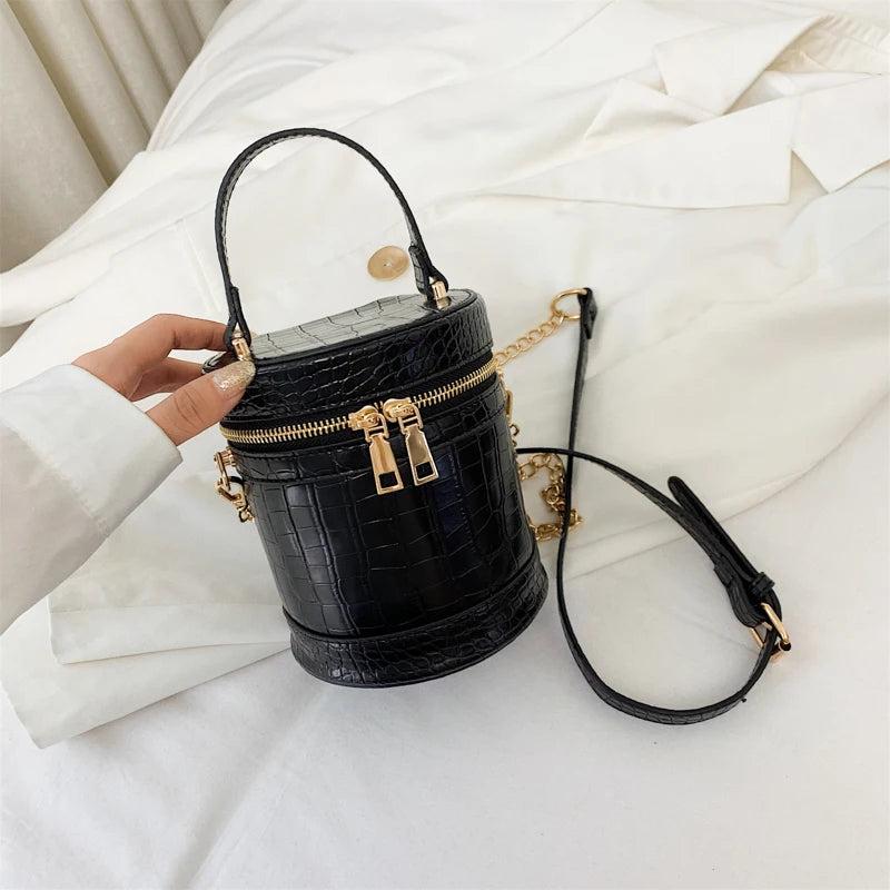 Crocodile Pu Leather Bucket Bag for Women Small Crossbody Chain Shoulder Purse