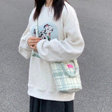 Green Matcha Check Tote Bucket Bag Lady Bags