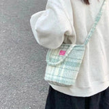 Green Matcha Check Tote Bucket Bag Lady Bags
