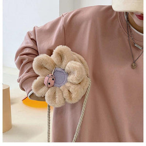 Child Purse Sun Flower Bag Crossbody Handbag Wool Cute Shoulder Bag Plush