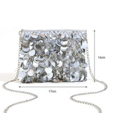 Women Silver Metal Sequins Chain Woven Evening Bag Clutch Handbag
