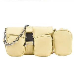 Women's Shoulder Bag Chain Crossbody PU Leather Handbag Double Pocket