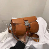 Women's Shoulder Bag Chain Crossbody PU Leather Handbag Double Pocket