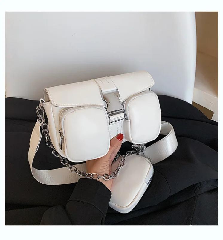 Women's Shoulder Bag Chain Crossbody PU Leather Handbag Double Pocket