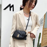 Small Saddle Crossbody Bag Lock Chain Flap Messenger Bag