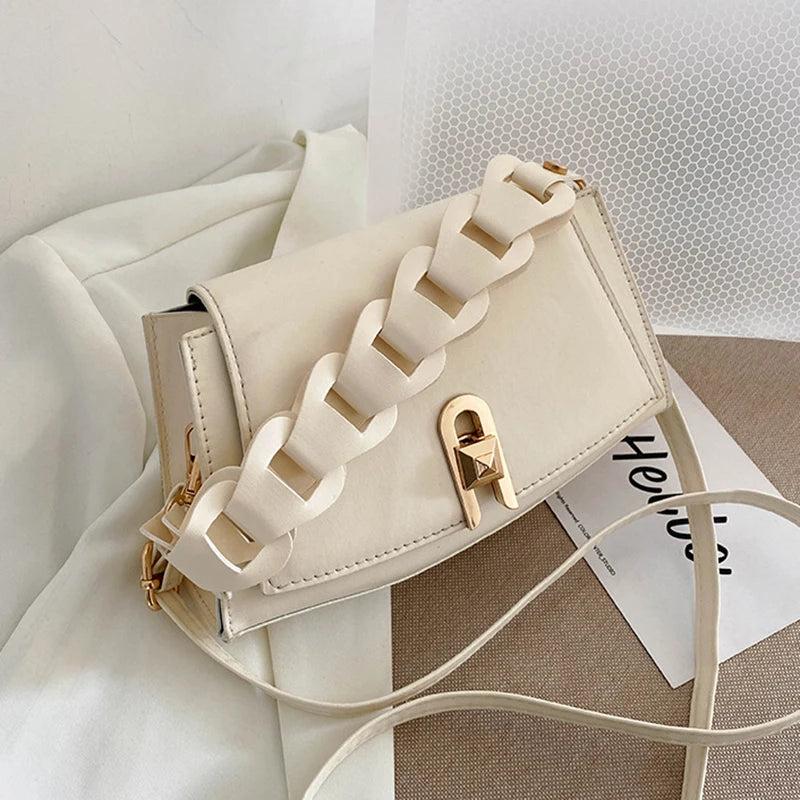 Small Saddle Crossbody Bag Lock Chain Flap Messenger Bag