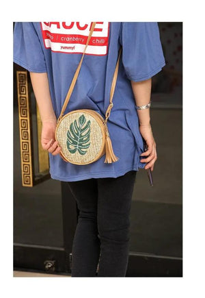 Mini Round Straw Bag Rattan Woven Vintage Retro Straw Rope Knitted Crossbody