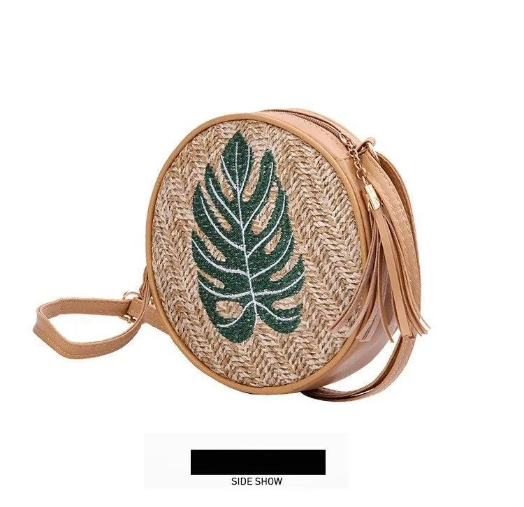 Mini Round Straw Bag Rattan Woven Vintage Retro Straw Rope Knitted Crossbody