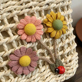 Handwoven Women Handbags Rattan Flower with Lace Bow Composite Shoulder Bag