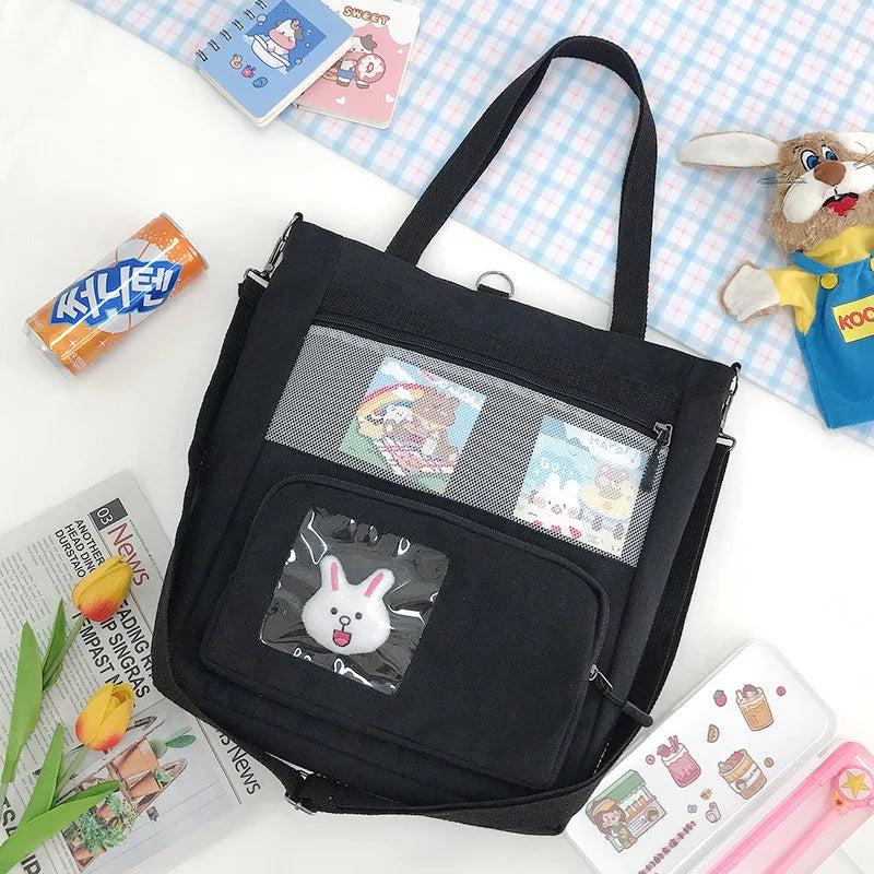 Cartoon Rabbit Canvas Tote Bag Crossbody Shoulder Bag