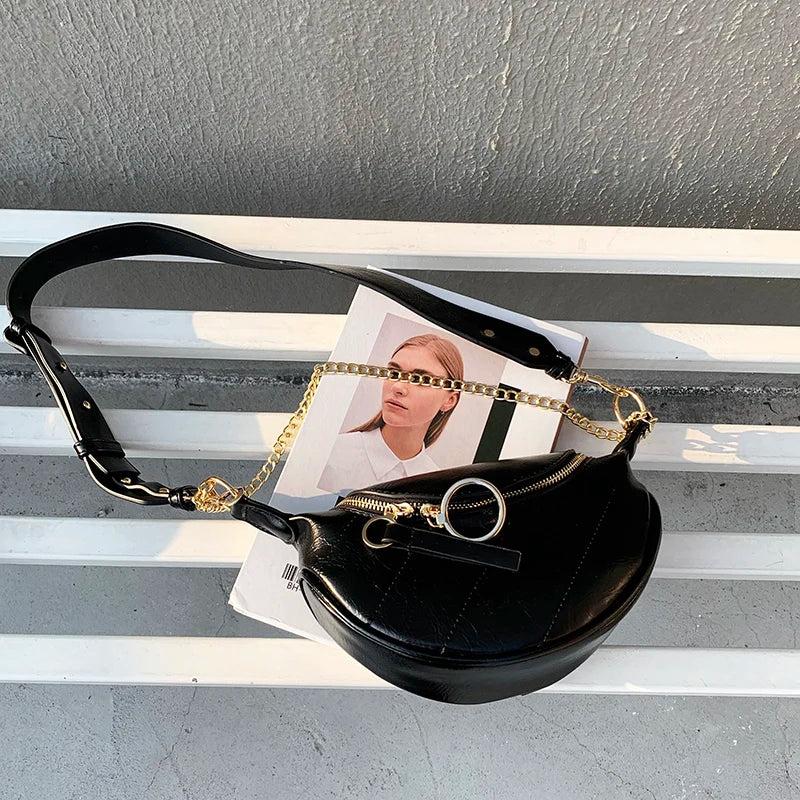 PU Leather Chain Crossbody Bag Small Shoulder Messenger Lady Waist Bag