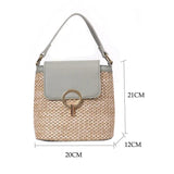 Vintage Women Shoulder Woven Straw Beach Bucket Bag