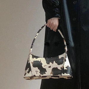 Cow Print Shoulder Bag Small PU Leather Casual Lady Handbag