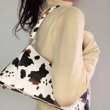 Cow Print Shoulder Bag Small PU Leather Casual Lady Handbag