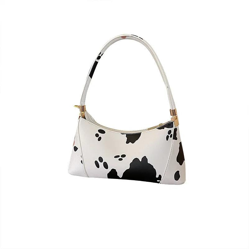Cow Print Shoulder Bag Small PU Leather Casual Lady Handbag