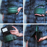 Green Cowhide Leather Clutch Shoulder Crossbody Bag Snake Pattern Handbag