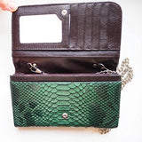 Green Cowhide Leather Clutch Shoulder Crossbody Bag Snake Pattern Handbag