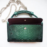 Green Cowhide Leather Clutch Shoulder Crossbody Bag Snake Pattern Handbag