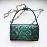 Green Cowhide Leather Clutch Shoulder Crossbody Bag Snake Pattern Handbag