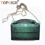 Green Cowhide Leather Clutch Shoulder Crossbody Bag Snake Pattern Handbag