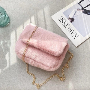 Retro Single PU Leather Shoulder Bag Messenger Bag Chain Lamb Wool Bag