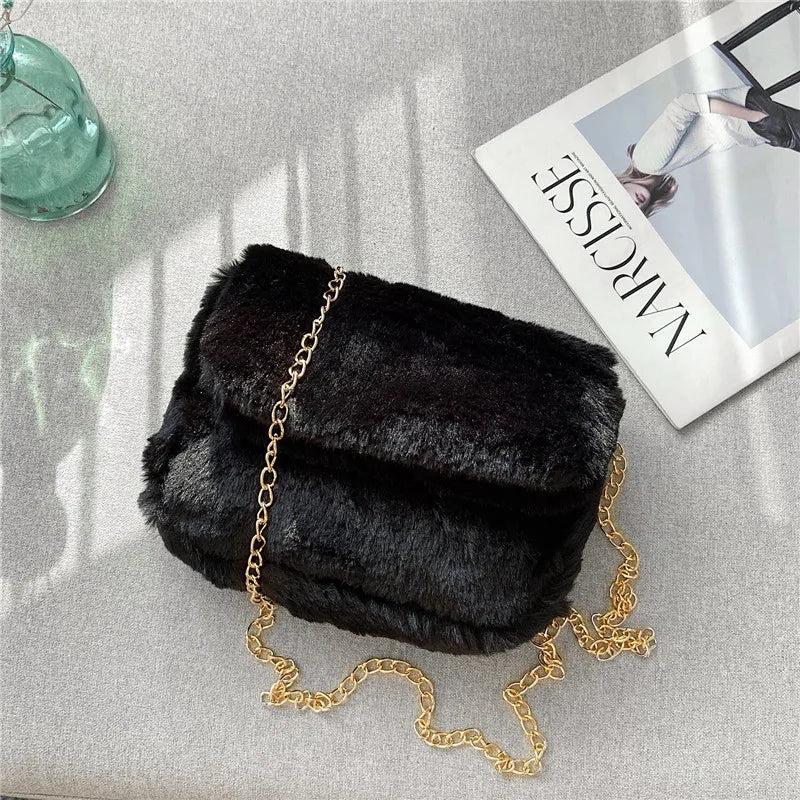 Retro Single PU Leather Shoulder Bag Messenger Bag Chain Lamb Wool Bag