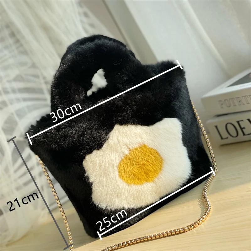 Funny Egg Chain Handbag for Women Winter Soft Shoulder Handbags