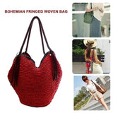 Bohemian Straw Shoulder Bag Casual Tote Large Capacity Beach Vacation Handbag