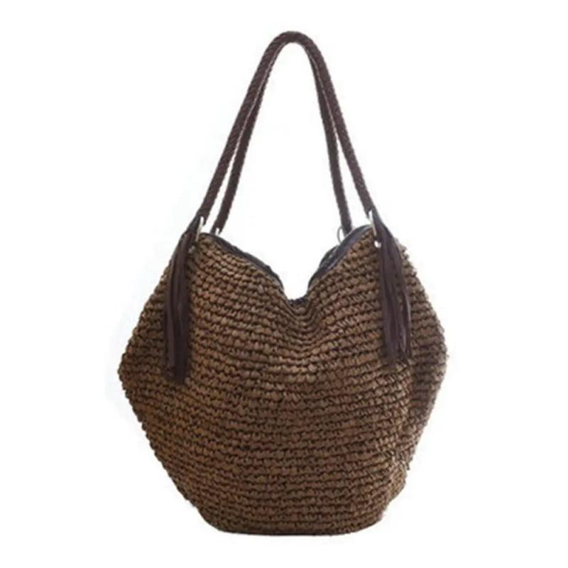 Bohemian Straw Shoulder Bag Casual Tote Large Capacity Beach Vacation Handbag